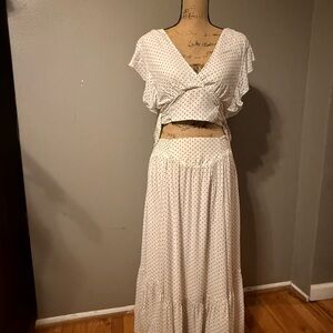 Free People White Polka Dot Skirt & Crop Top Set